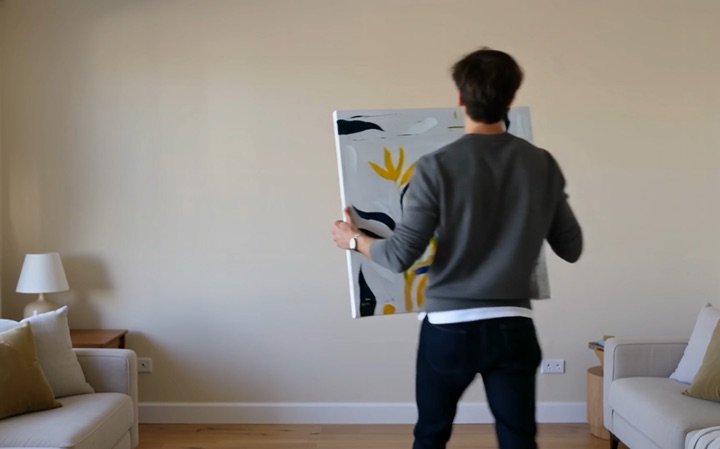 Bird of Paradise, video of the painting being hung