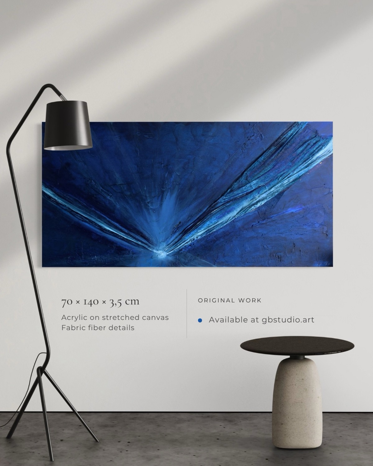 Ocean Light, shown on a wall with its size and medium